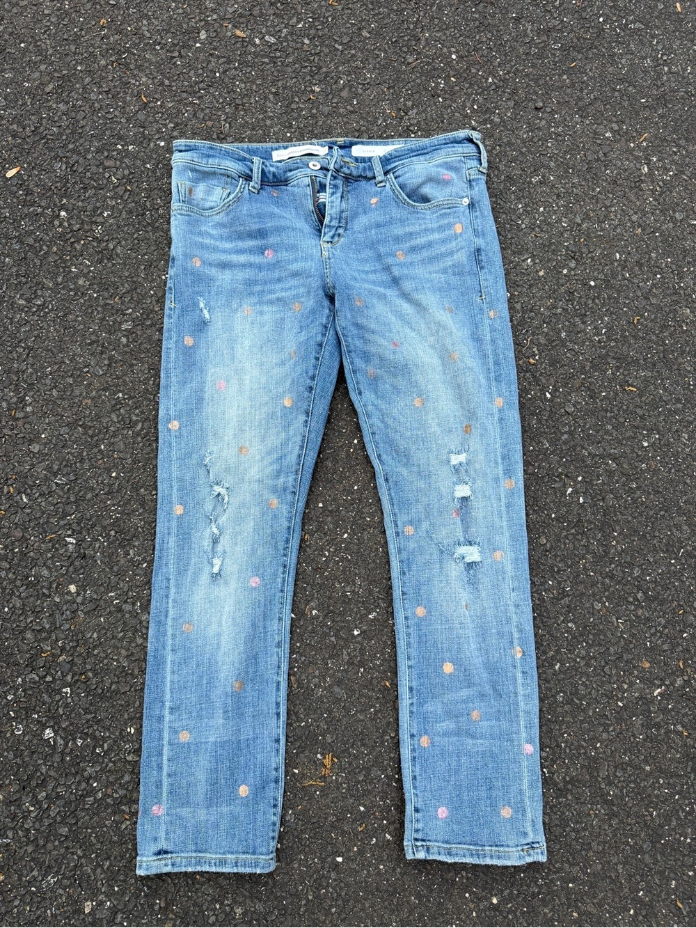 Pilcro‎ Light Blue Skinny Jeans with Pink & Tan Polka Dots Hyphen size 29